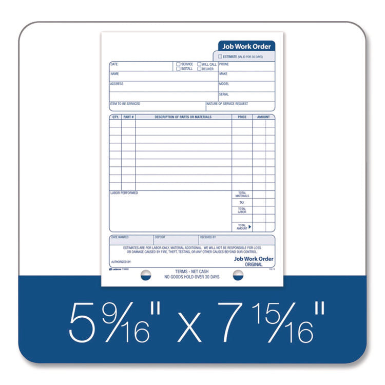Multipart Job Work Order Pad, Three-Part Carbonless, 5.56 x 7.94, 33 Forms Total