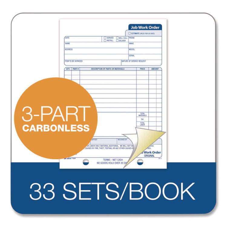 Multipart Job Work Order Pad, Three-Part Carbonless, 5.56 x 7.94, 33 Forms Total