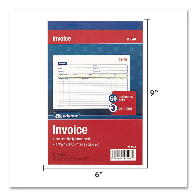 Multipart General-Purpose Invoice Pad, Three-Part Carbonless, 7.94 x 5.56, 50 Forms Total