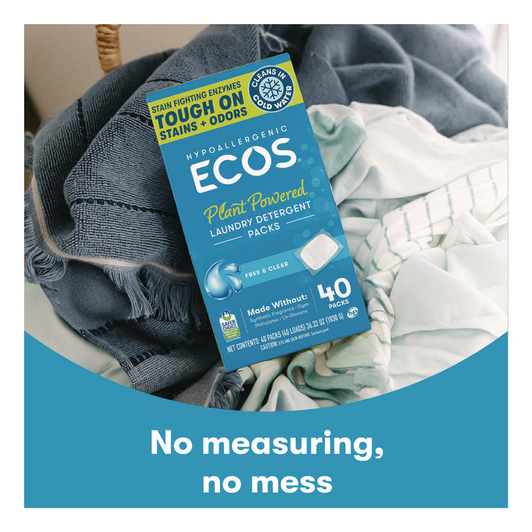 Laundry Detergent Packs, Free and Clear, 40/Pack