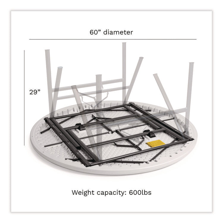 IndestrucTable Classic Folding Table, Round, 60" x 29", Platinum
