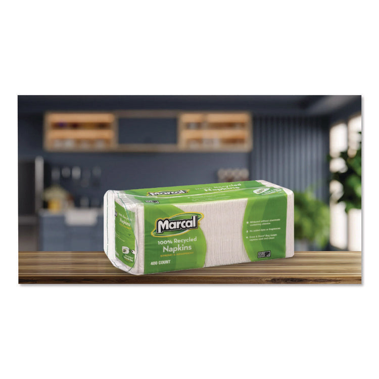 100% Recycled Lunch Napkins, 1-Ply, 11.4 X 12.5, White, 400/pack