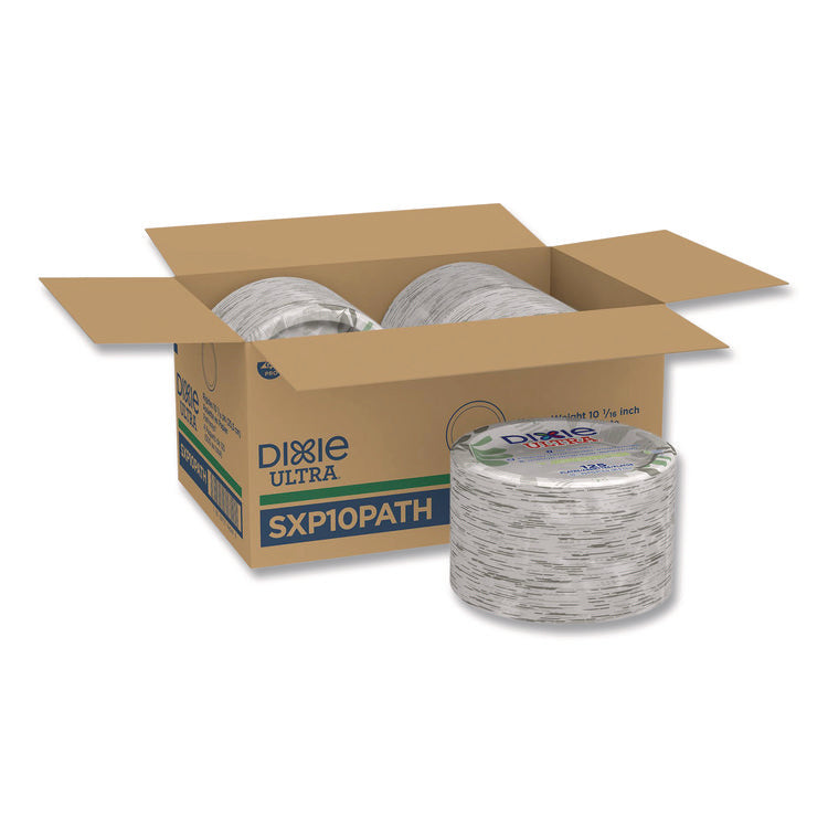 Pathways Soak Proof Shield Heavyweight Paper Plates, WiseSize, 10.13" dia, Green/Burgundy, 500/Carton