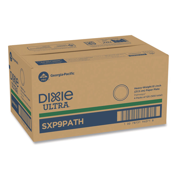 Pathways Soak Proof Shield Heavyweight Paper Plates, 8.5" Dia, Green/burgundy, 125/pack