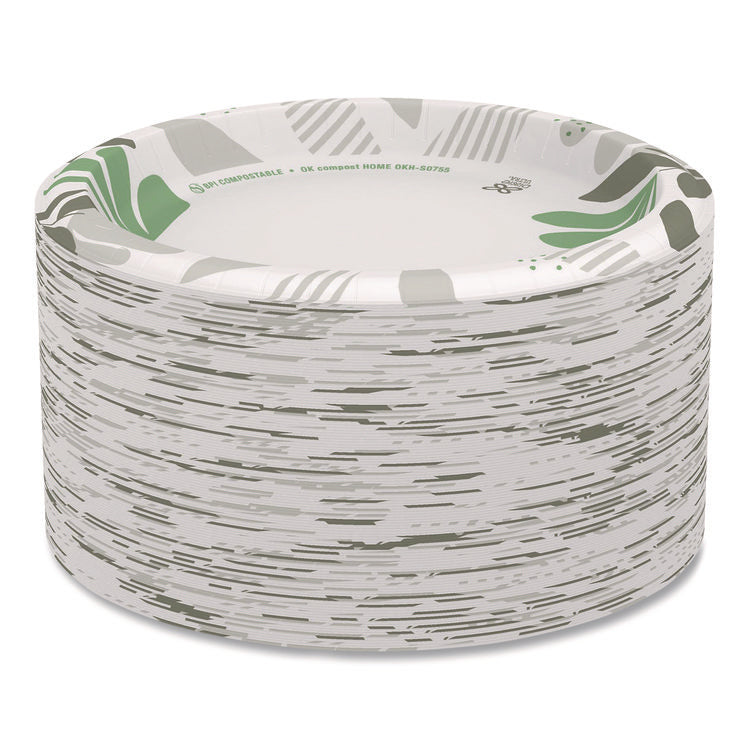 Pathways Soak Proof Shield Heavyweight Paper Plates, 8.5" Dia, Green/burgundy, 125/pack