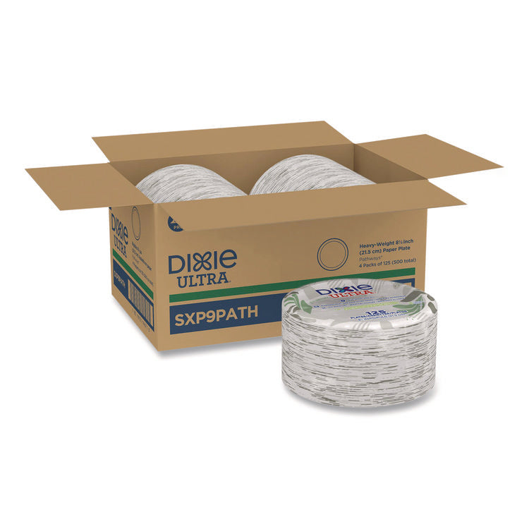 Pathways Soak Proof Shield Heavyweight Paper Plates, 8.5" Dia, Green/burgundy, 125/pack