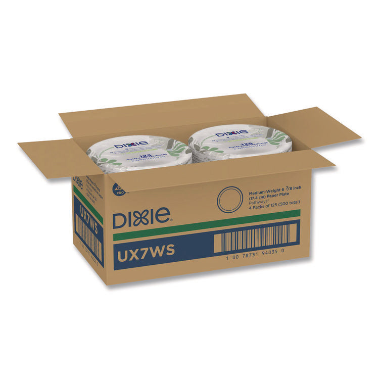 Pathways Soak-Proof Shield Mediumweight Paper Plates, WiseSize, 6.87" dia, Green/Burgundy, 500/Carton