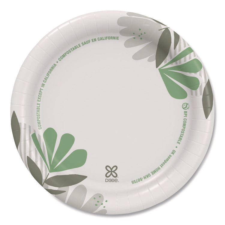 Pathways Soak-Proof Shield Mediumweight Paper Plates, WiseSize, 6.87" dia, Green/Burgundy, 125/Pack