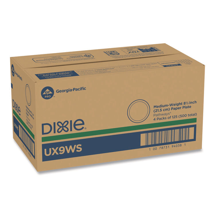 Pathways Soak-Proof Shield Mediumweight Paper Plates, Wisesize, 8.5" Dia, Green/burgundy, 125/pack