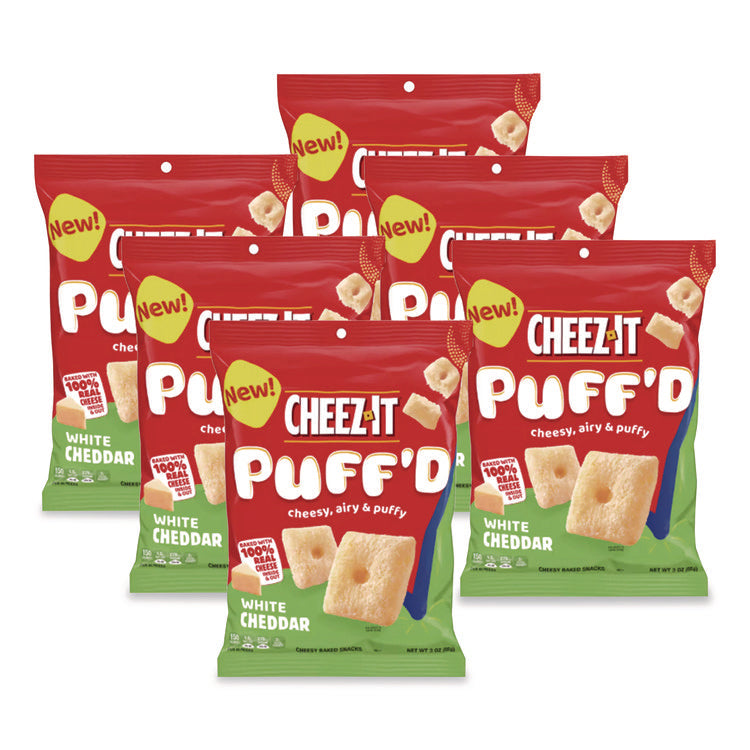 Puff'd Crackers, White Cheddar, 3 oz Bag, 6/Carton