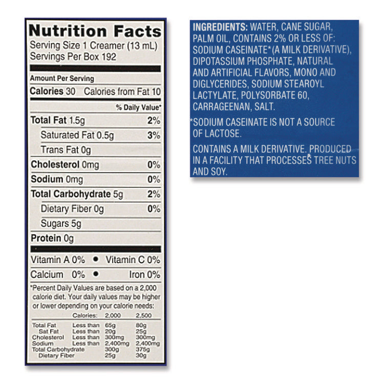 Flavored Liquid Non-Dairy Coffee Creamer, French Vanilla, 0.44 oz Mini Cups, 192/Carton