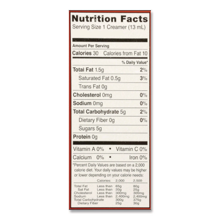 Flavored Liquid Non-Dairy Coffee Creamer, Hazelnut, 0.44 oz Mini Cups, 48/Box