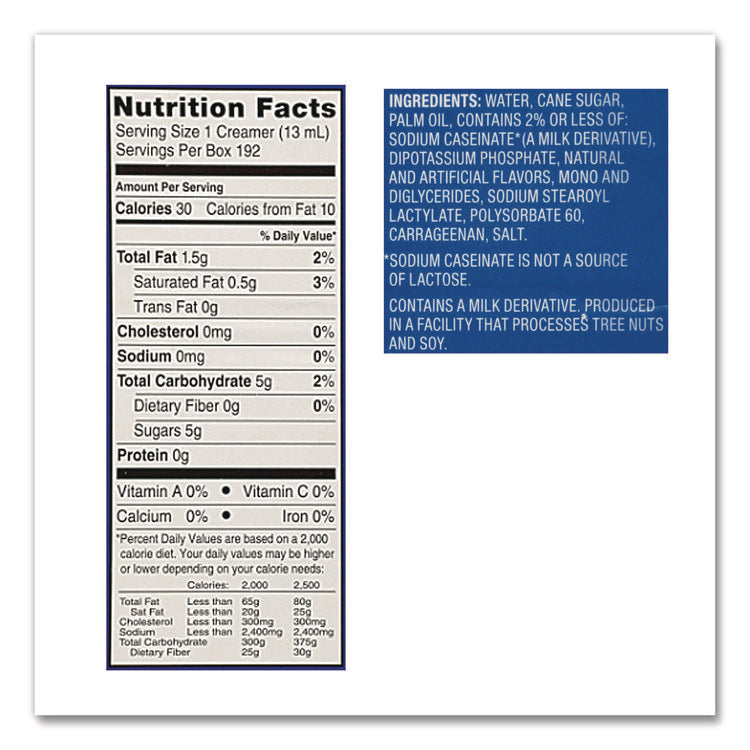 Flavored Liquid Non-Dairy Coffee Creamer, French Vanilla, 0.44 oz Mini Cups, 48/Box