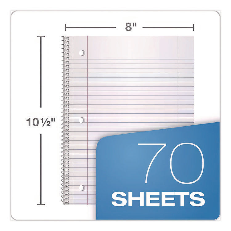 Coil-Lock Wirebound Notebook, 3-Hole Punch, Medium/College Rule, Randomly Assorted Cover Color, (70) 10.5 x 8 Sheets
