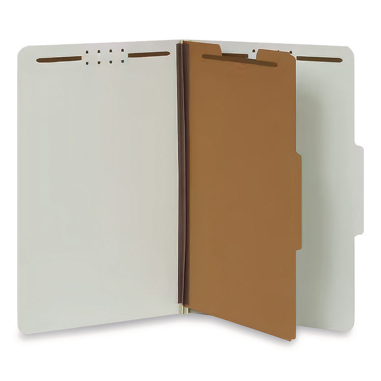 Four-Section Pressboard Classification Folders, 2" Expansion, 1 Divider, 4 Fasteners, Legal Size, Light Green, 10/Box