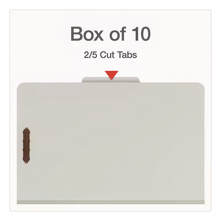 Four-Section Pressboard Classification Folders, 2" Expansion, 1 Divider, 4 Fasteners, Legal Size, Light Green, 10/Box