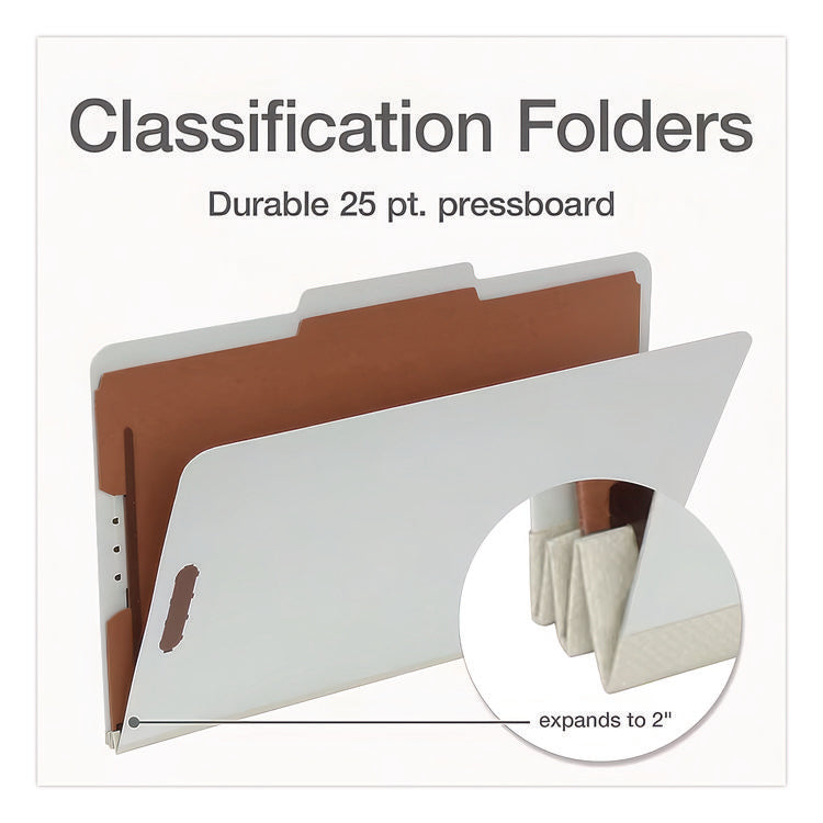 Four-Section Pressboard Classification Folders, 2" Expansion, 1 Divider, 4 Fasteners, Legal Size, Light Green, 10/Box