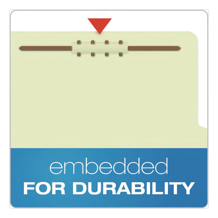 Colored Pressboard Top Tab Classification Folders, 2.5" Expansion, 2 Dividers, 6 Fasteners, Legal Size, Light Green, 10/Box