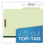Colored Pressboard Top Tab Classification Folders, 2.5" Expansion, 2 Dividers, 6 Fasteners, Legal Size, Light Green, 10/Box