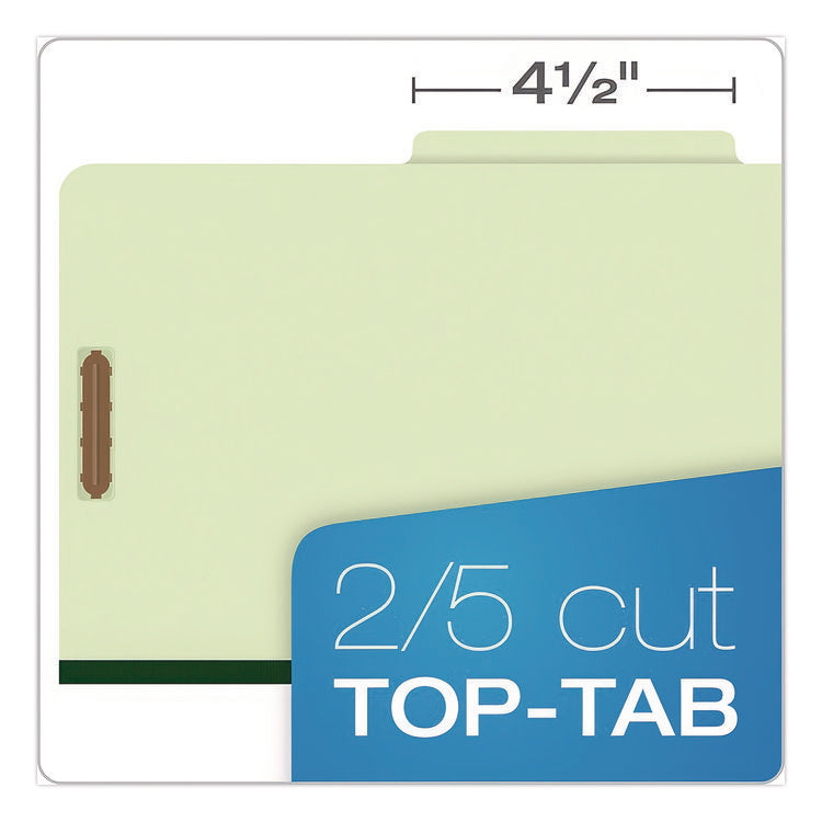Colored Pressboard Top Tab Classification Folders, 2.5" Expansion, 2 Dividers, 6 Fasteners, Legal Size, Light Green, 10/Box