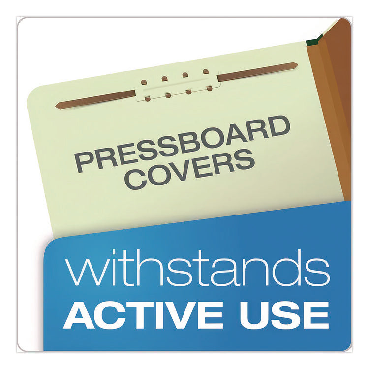 Colored Pressboard Top Tab Classification Folders, 2.5" Expansion, 2 Dividers, 6 Fasteners, Legal Size, Light Green, 10/Box