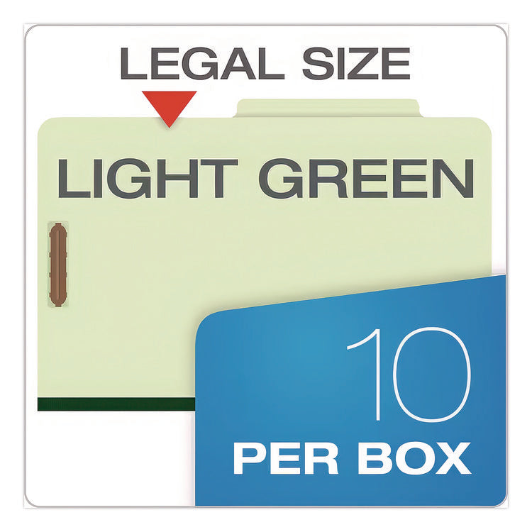 Colored Pressboard Top Tab Classification Folders, 2.5" Expansion, 2 Dividers, 6 Fasteners, Legal Size, Light Green, 10/Box