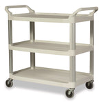 Xtra Utility Cart with Open Sides, Plastic, 3 Shelves, 300 lb Capacity, 40.63" x 20" x 37.81", Off-White