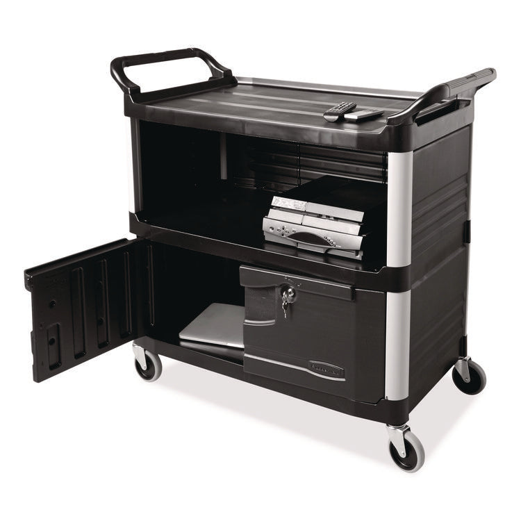 Xtra Equipment Cart, Plastic, 3 Shelves, 300 lb Capacity, 20.75" x 40.63" x 37.8", Black