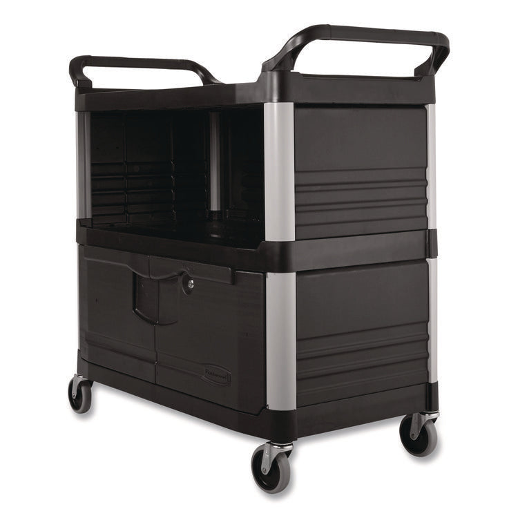 Xtra Equipment Cart, Plastic, 3 Shelves, 300 lb Capacity, 20.75" x 40.63" x 37.8", Black
