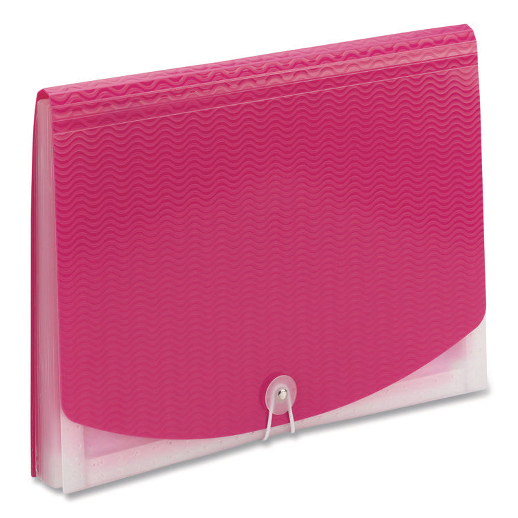 Poly Expanding Folders, 12 Sections, Cord/Hook Closure, 1/6-Cut Tabs, Letter Size, Pink/Clear