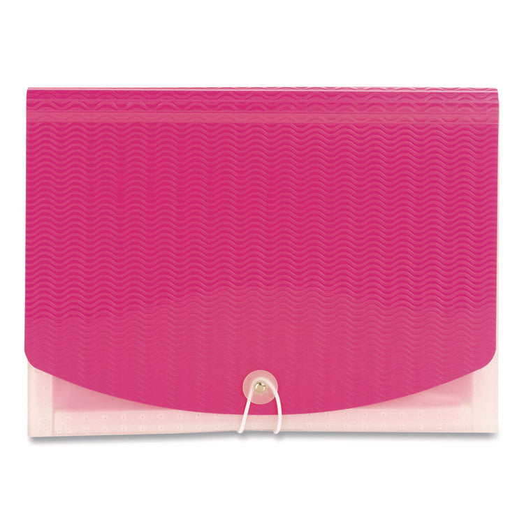 Poly Expanding Folders, 12 Sections, Cord/Hook Closure, 1/6-Cut Tabs, Letter Size, Pink/Clear