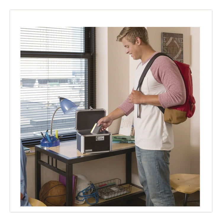 Latching Lid Locking Personal Security Box, Combination Lock, 10 X 7.5 X 7.75, Plastic; Steel; Aluminum, Black