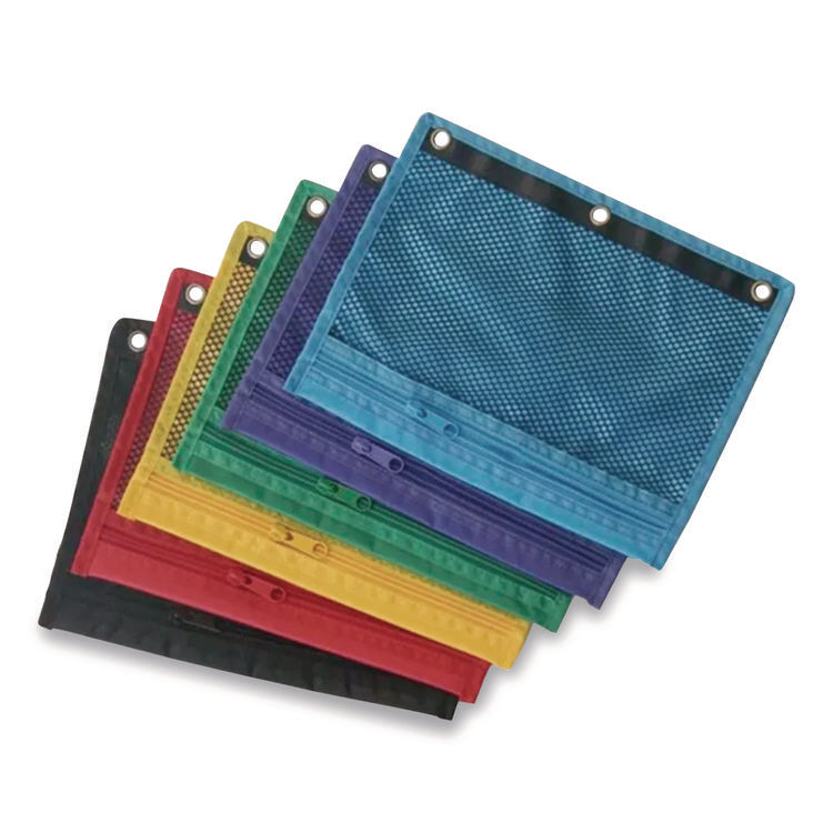 Mesh Binder Pockets, 3-Hole Punched, 10.5" x 7.5", Randomly Assorted Colors