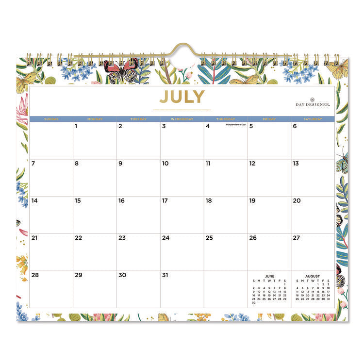 Day Designer Flutter Academic Year Wall Calendar, Butterfly Floral Artwork, 11 x 8.75, 12-Month (July to June): 2025 to 2026