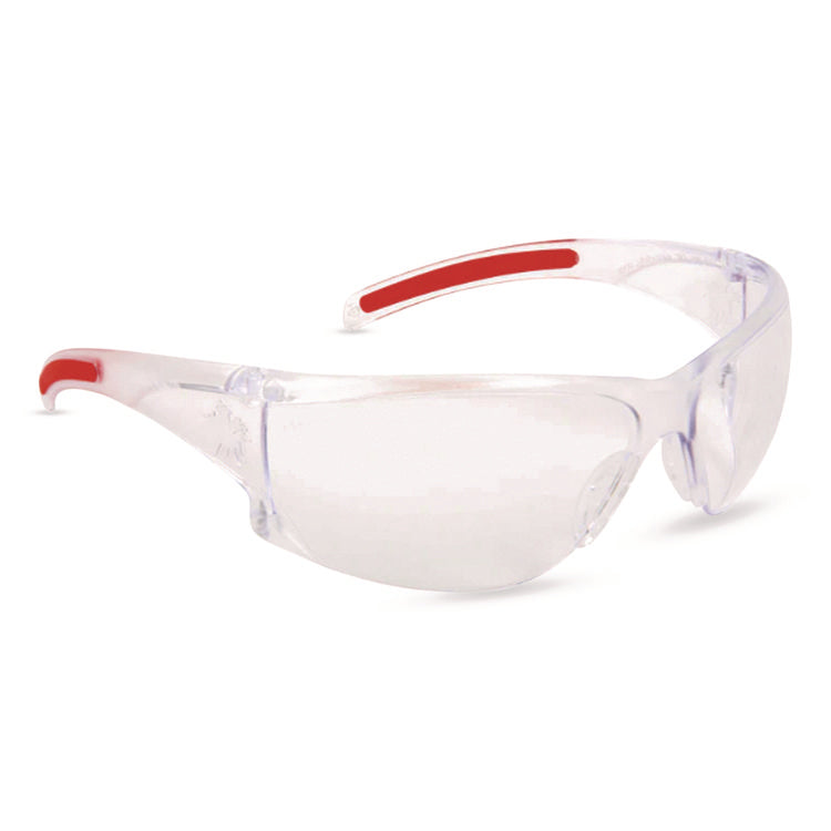Hulk HK1 Series Safety Glasses, Anti-Fog, Clear/Red Plastic Frame, Clear Plastic Lens