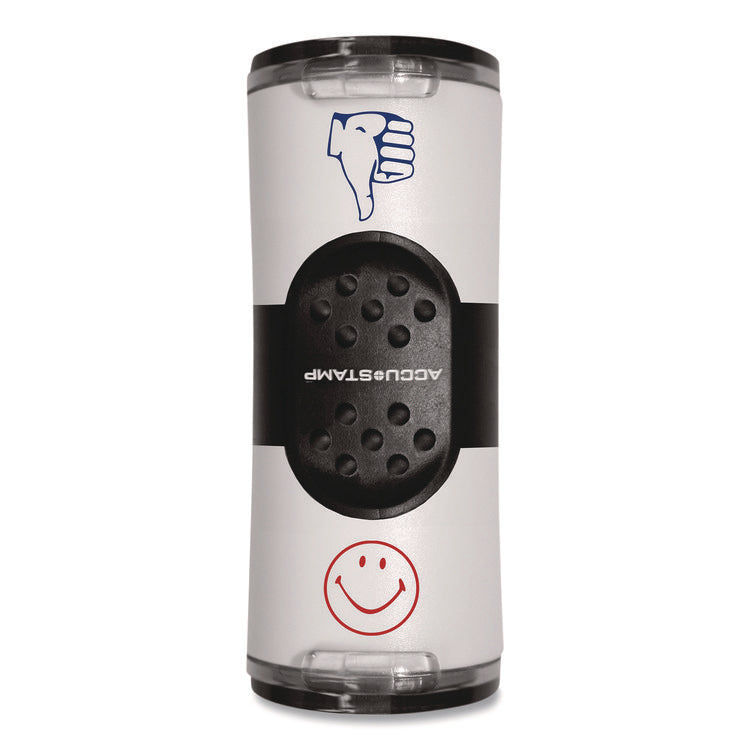 Dual Message Pre-Inked Round Stamp, Smiley Face/Thumbs-Up, 0.63" dia, Red/Blue