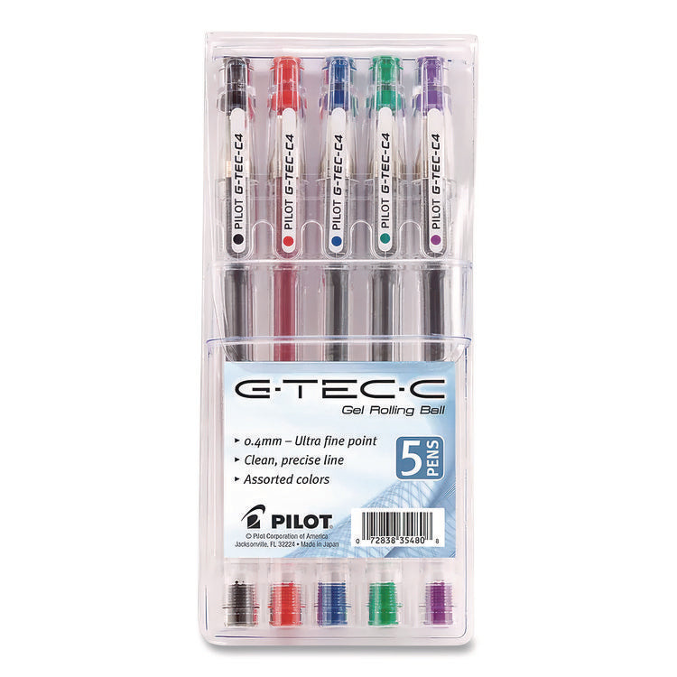 G-TEC-C Ultra Gel Pen, Stick, Ultra-Fine 0.4 mm, Assorted Ink and Barrel Colors, 5/Pack