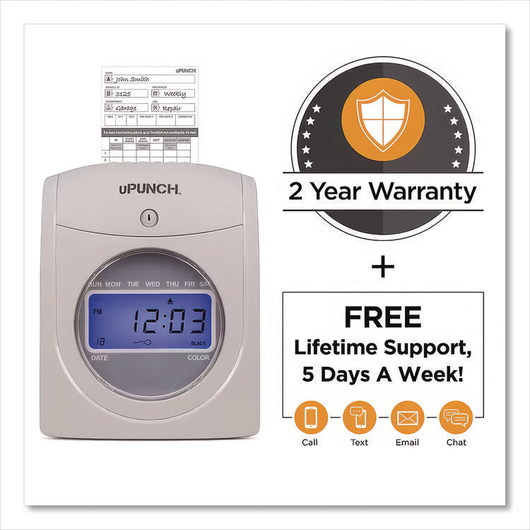 Ub2000 Electronic Calculating Time Clock Bundle, Lcd Display, Gray