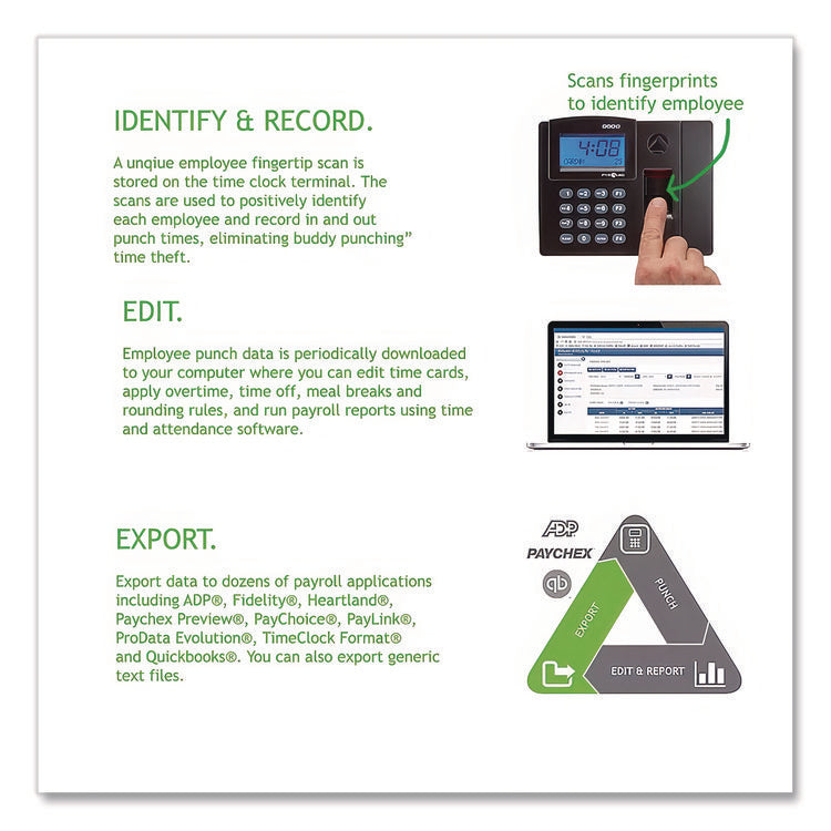 Timetrax Elite Biometric Time Clock, 50 Employees, Black