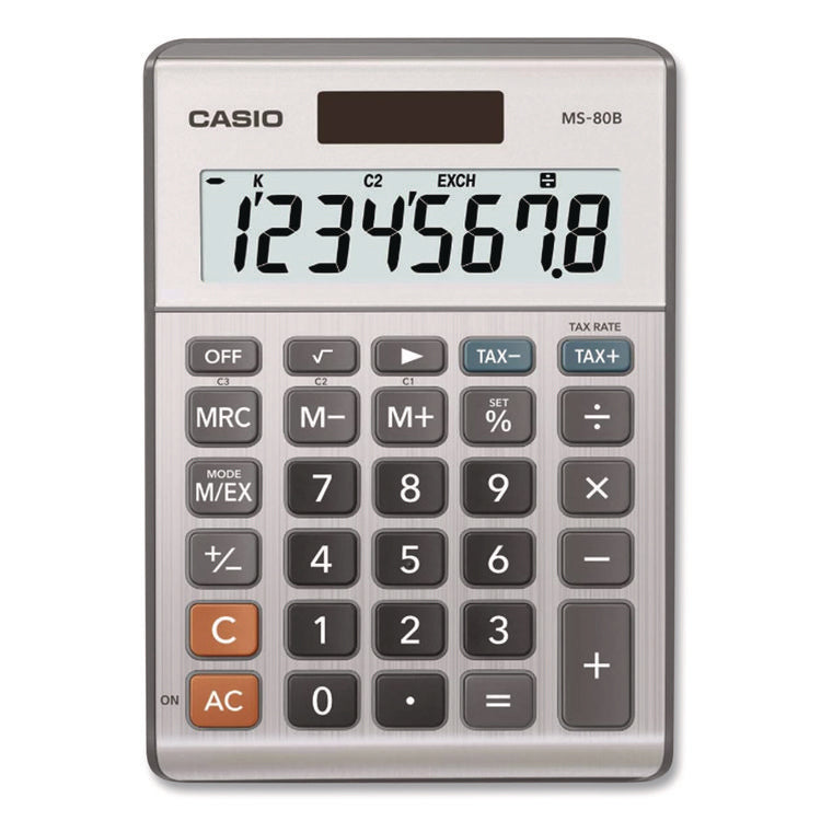 MS80B 8-Digit Battery and Solar Basic Calculator, LCD, Navy Blue