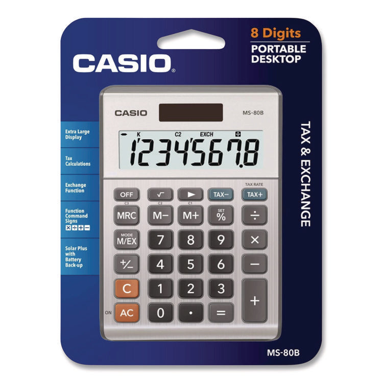 MS80B 8-Digit Battery and Solar Basic Calculator, LCD, Navy Blue