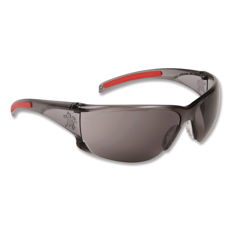 Hulk HK1 Series Safety Glasses, Scratch-Resistant, Smoke/Red Plastic Frame, Gray Plastic Lens