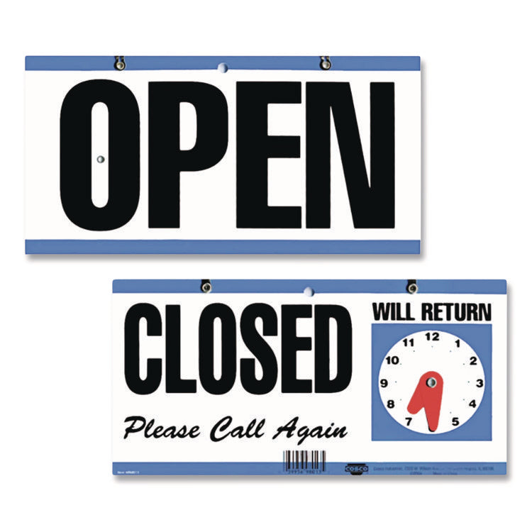 Open/Closed Outdoor Sign, 11.6 x 6, Blue/White/Black
