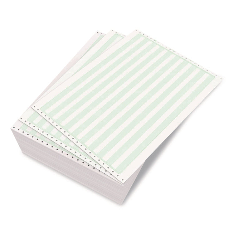 Continuous Feed Computer Paper, 1-Part, 18 lb Bond Weight, 11 x 14.88, White/Green Bar, 3,000/Carton