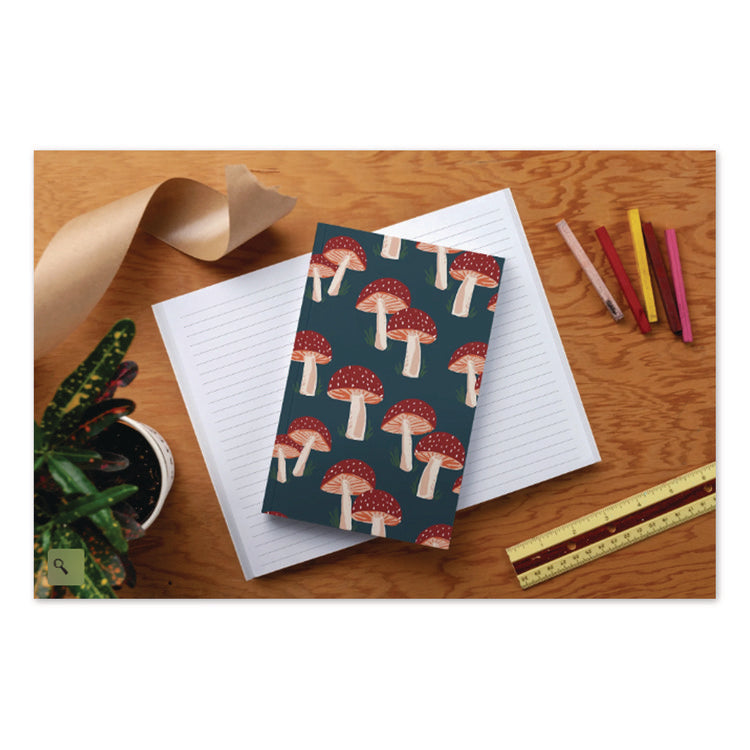 Classic Layflat Softcover Notebook, Mushroom Artwork, Medium/College Rule, Navy Blue/Multicolor Cover, (72) 8 x 5 Sheets