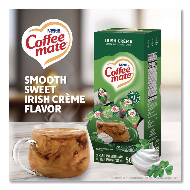 Liquid Coffee Creamer, Irish Cream, 0.38 oz Mini Cups, 50/Box