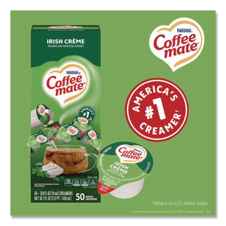 Liquid Coffee Creamer, Irish Cream, 0.38 oz Mini Cups, 50/Box, 4 Boxes/Carton