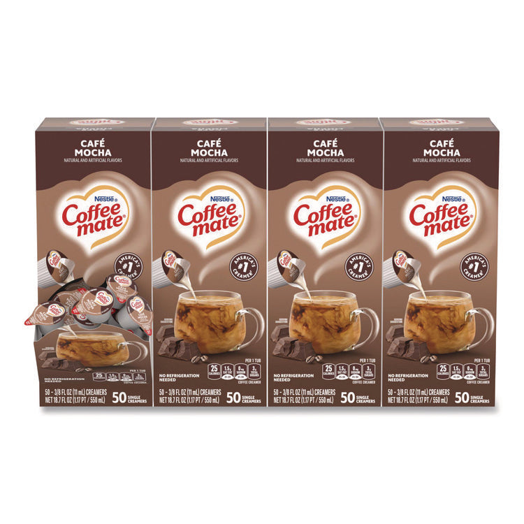 Liquid Coffee Creamer, Cafe Mocha, 0.38 oz Mini Cups, 50/Box, 4 Boxes/Carton
