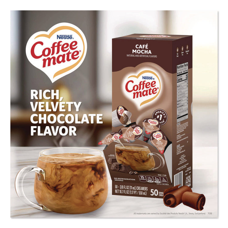 Liquid Coffee Creamer, Cafe Mocha, 0.38 Oz Mini Cups, 50/box