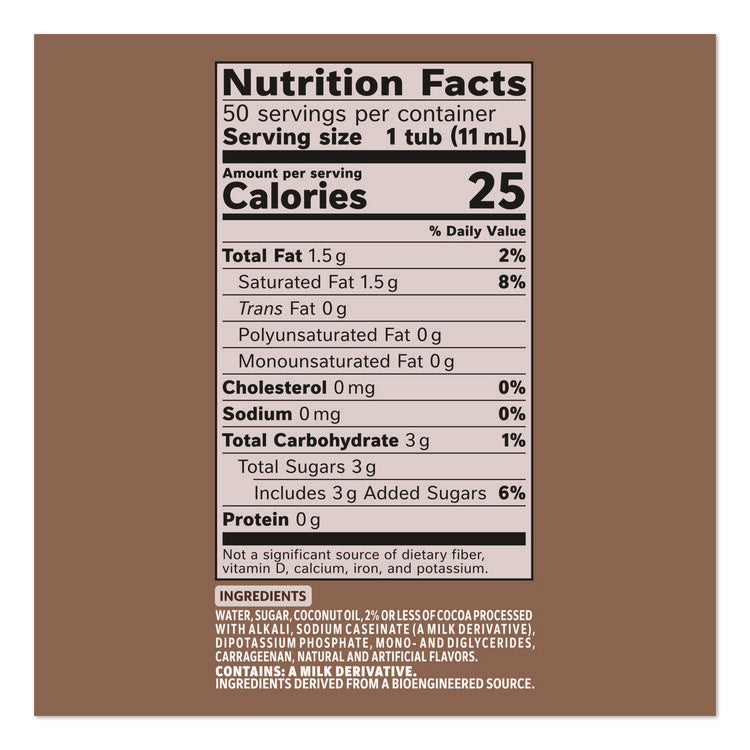 Liquid Coffee Creamer, Cafe Mocha, 0.38 Oz Mini Cups, 50/box